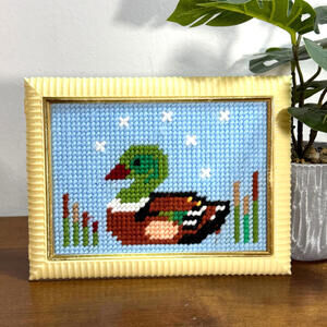 Vintage Mallard Duck Stitch Sampler Needlepoint Framed 8x6